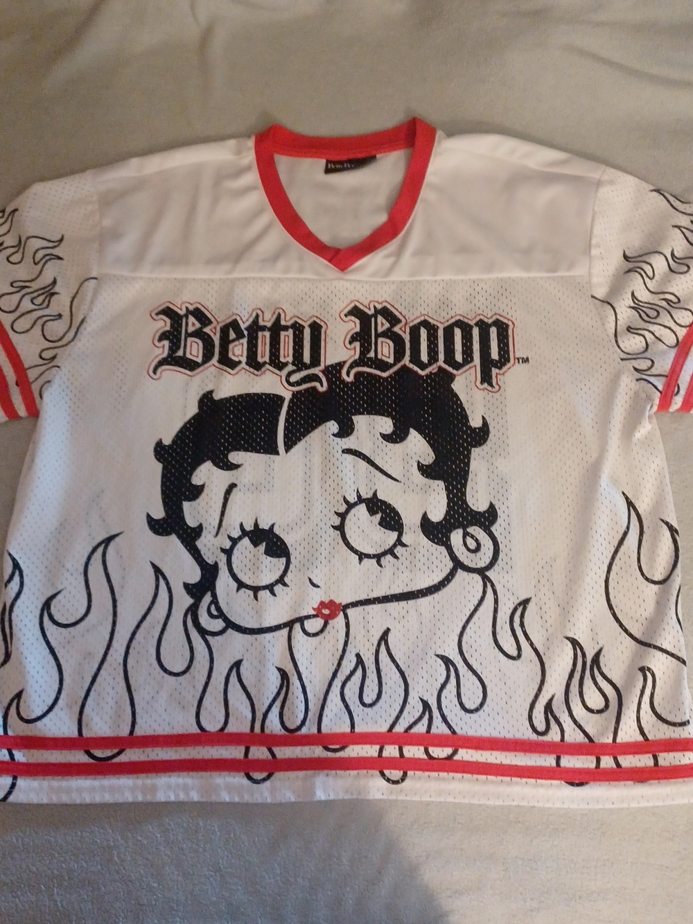 & Other Stories White Betty Boop Graphic Mesh Jersey with Red Trim